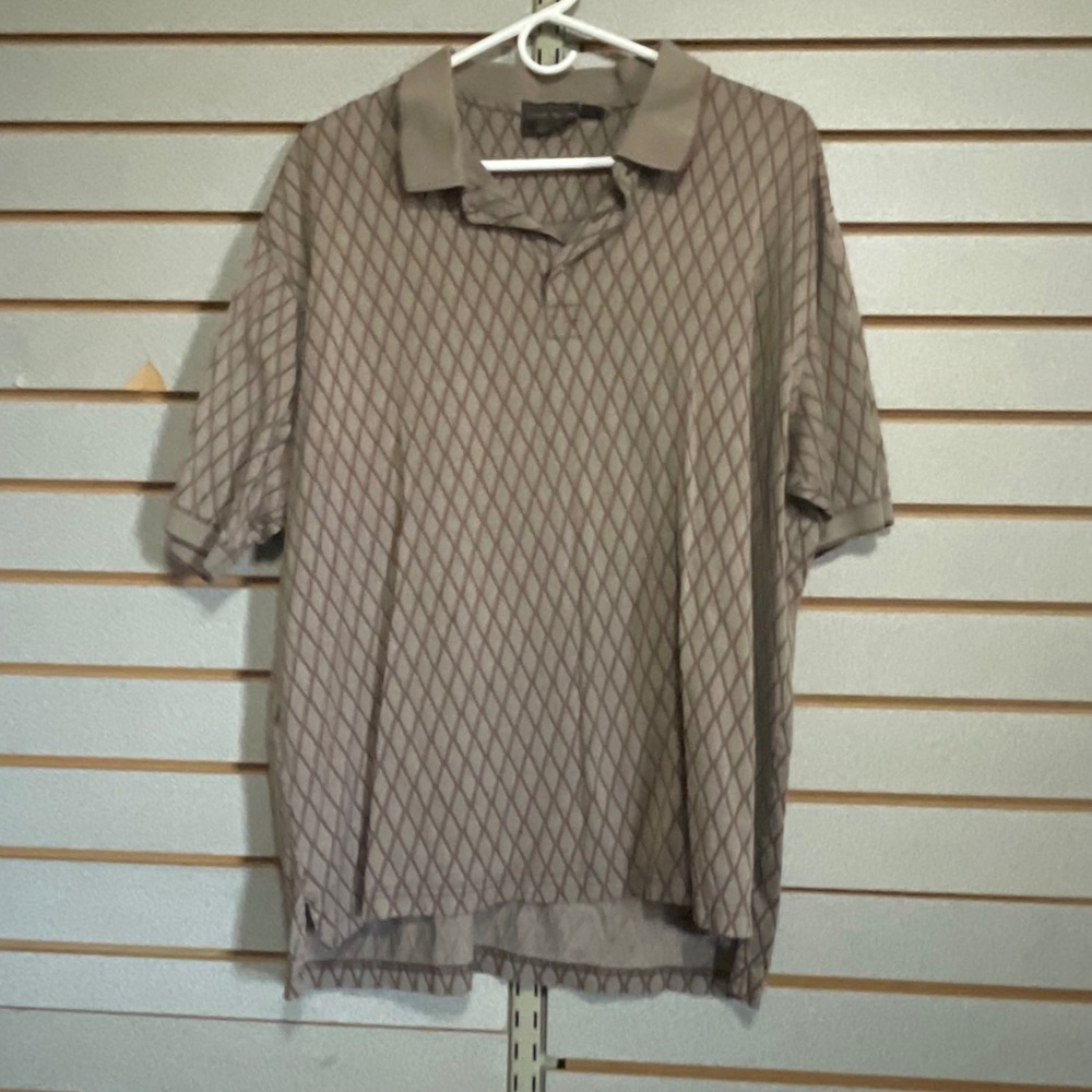 Tasso Elba Golf Mens L Brown Diamond Mercerized Cotton Short Sleeve Polo‎ Shirt